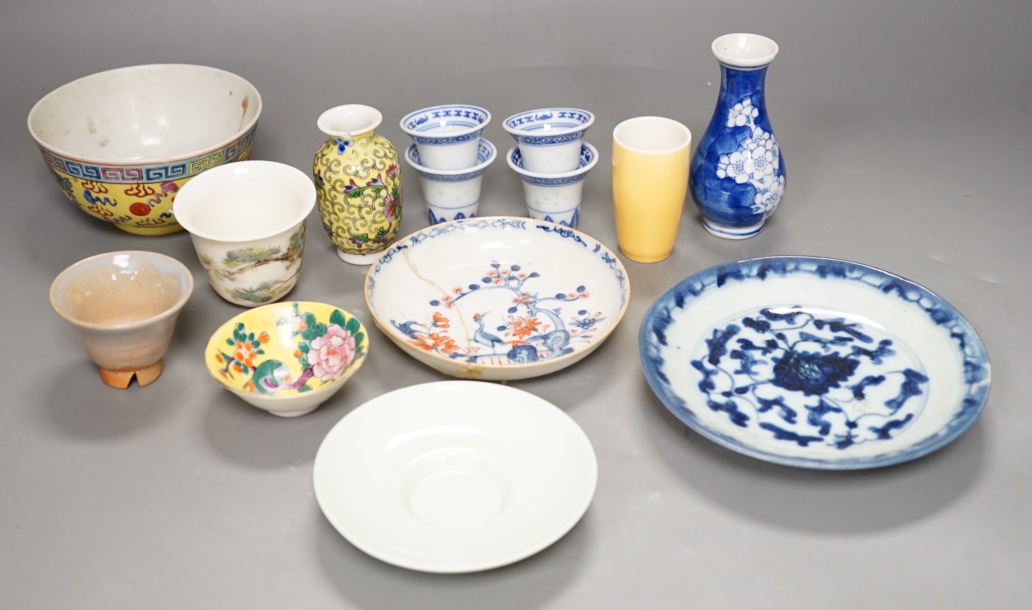 Assorted Chinese ceramics and a wooden box